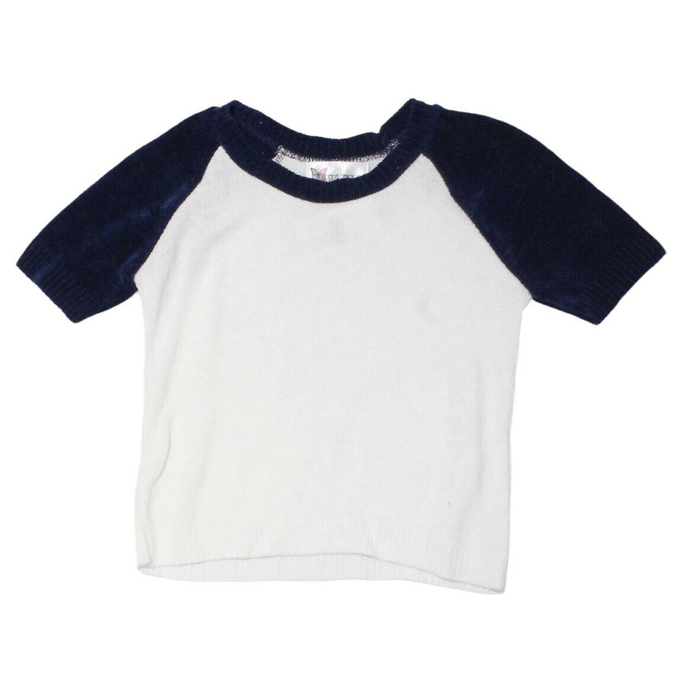 Cotton Emporium Chenille Baseball Sweater - Big Girl's Size XL, Navy/Ivory